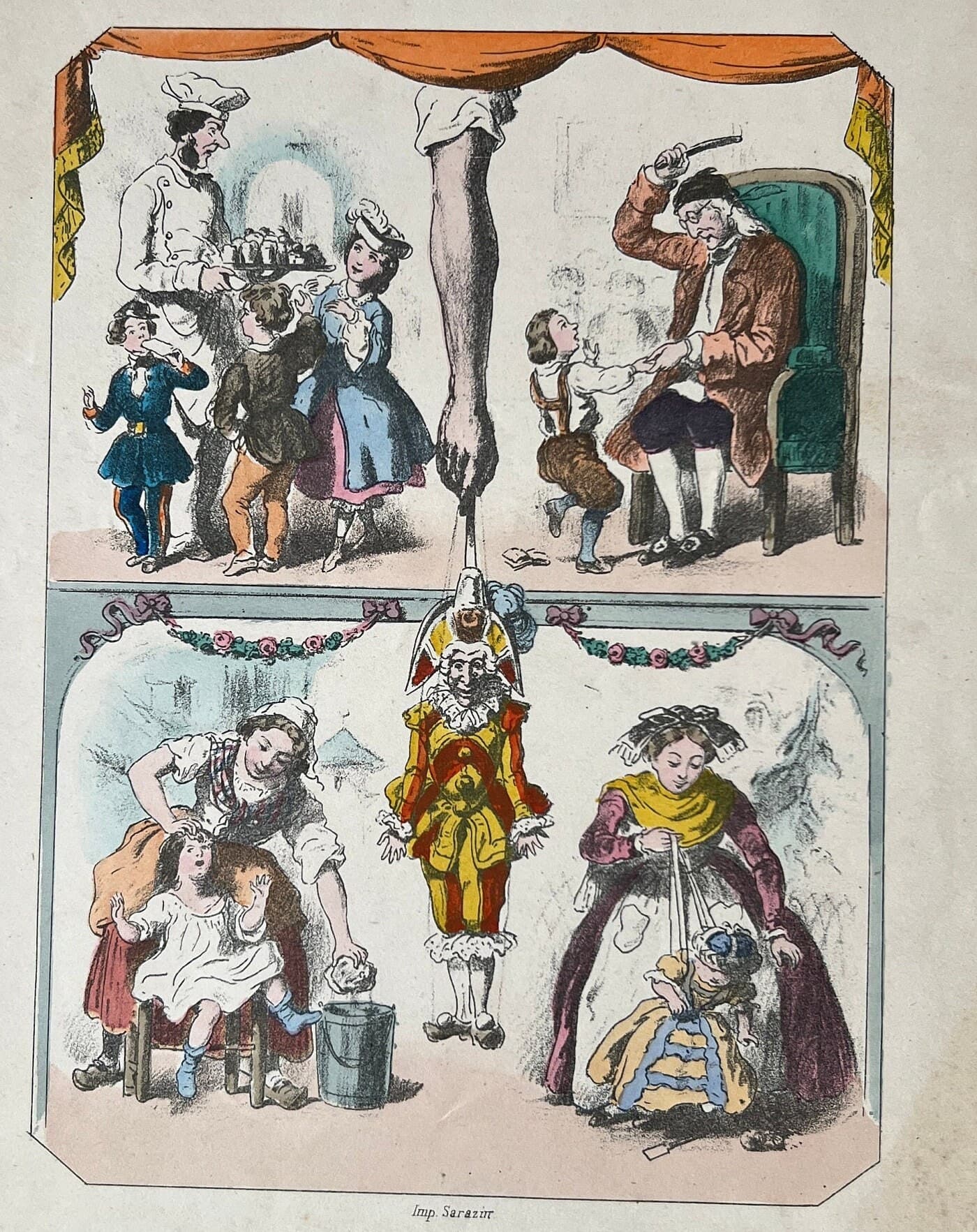 Antique Lithograph - "Théâtre des Marionnettes" (Puppet Theatre) Illustration