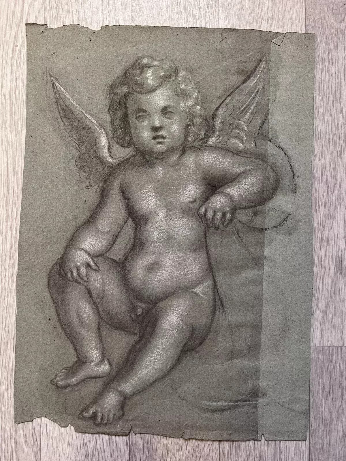 Original Antique Pencil 18th century Drawing Nude Angel Artwork image 7