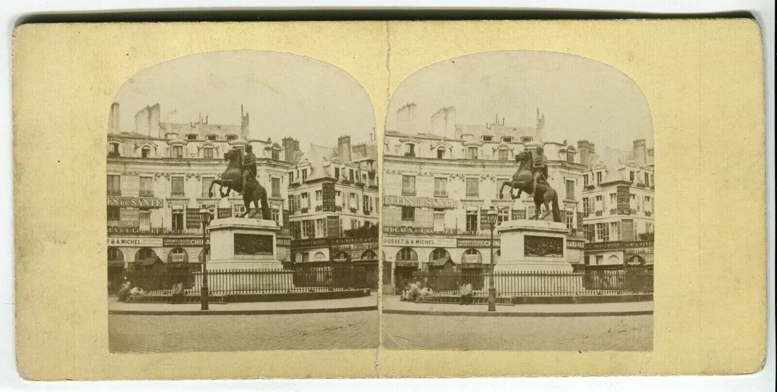 Photograph Stereoview Place des Victoires Lecocq-Frêné - vintage, Albumine 1860