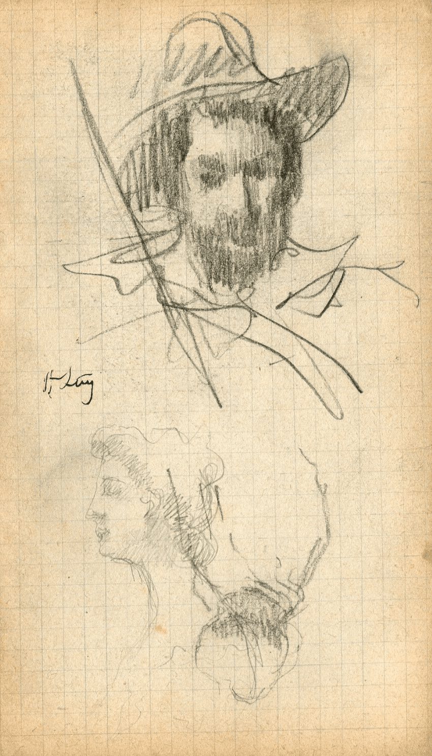 Vintage Pencil Drawing Original signed Portrait Figures Man and Woman