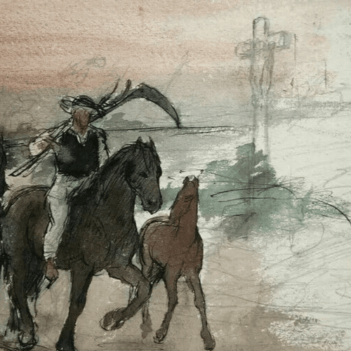 Vintage Drawing Original Man on a Horse, Farmer image 5