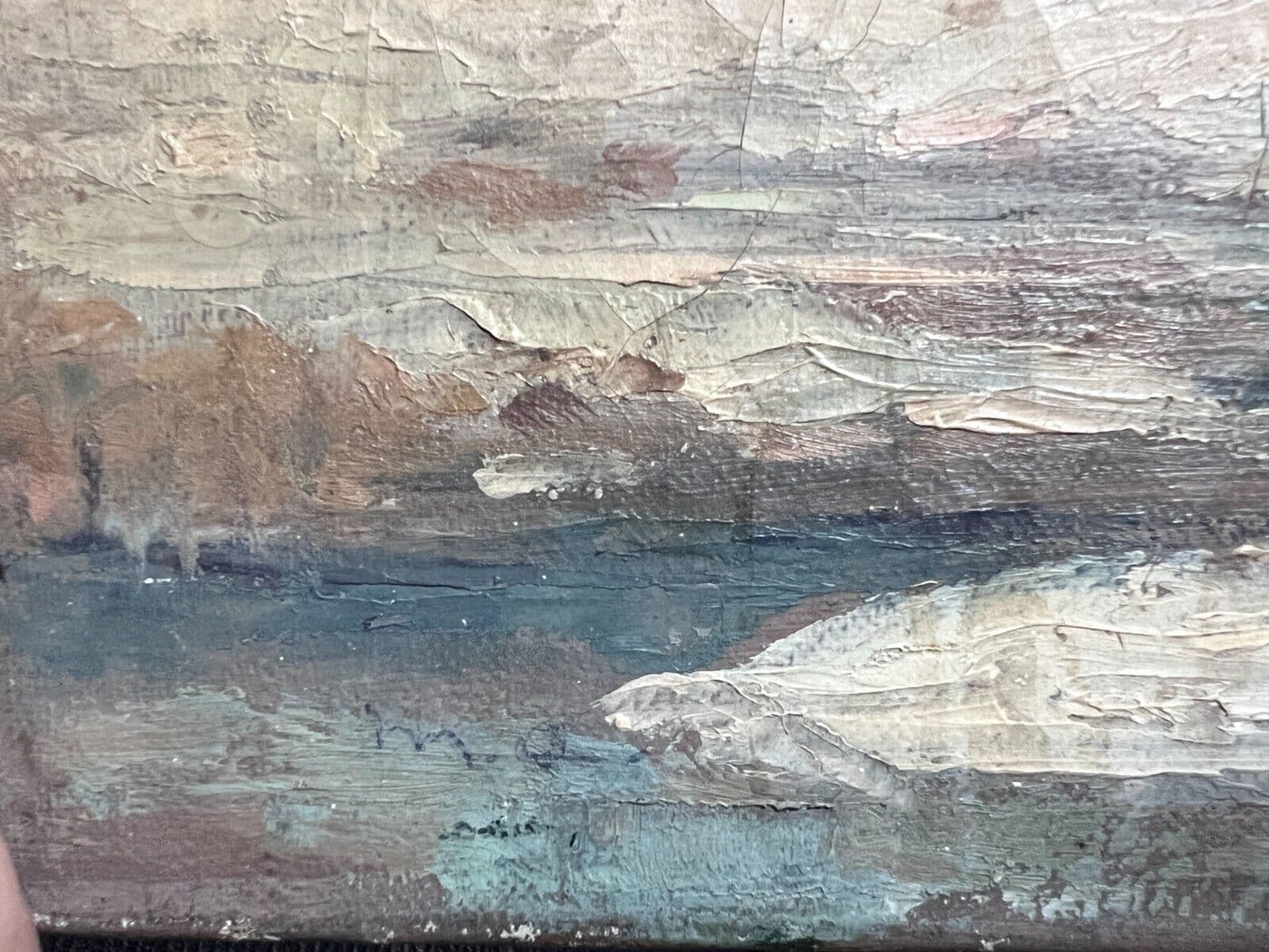 Antique Original Painting Seaview, Seaside, Sea, Nature, Winter 19th century image 6