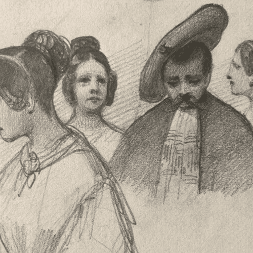 Antique original Women and Men Portraits 19th century Drawing image 4