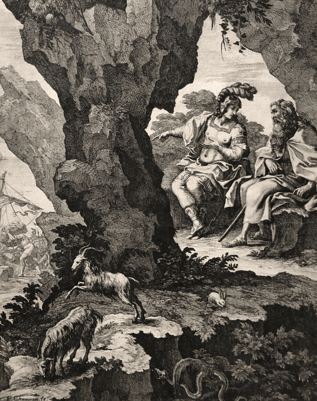 François CHAUVEAU (1613-1676) Bible, Goats Etching