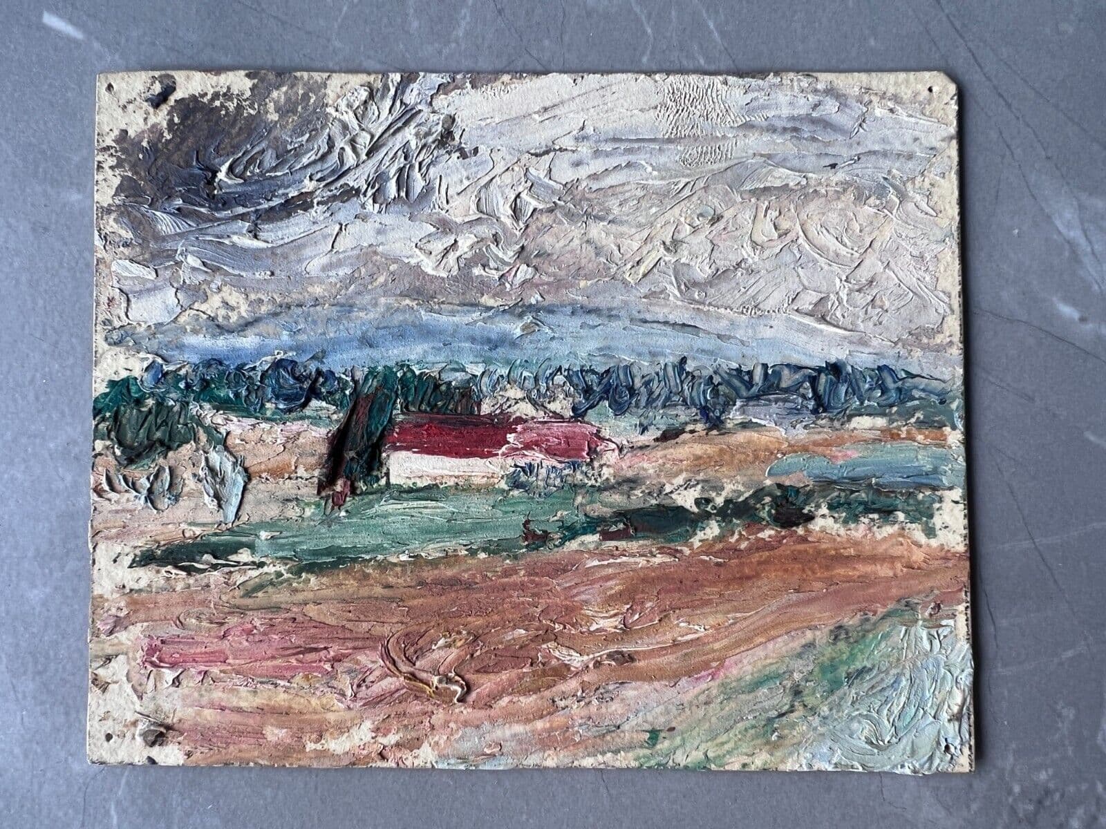 Vintage Original signed Drawing Louis CARADOT (1896-1980) Landscape, Field image 3