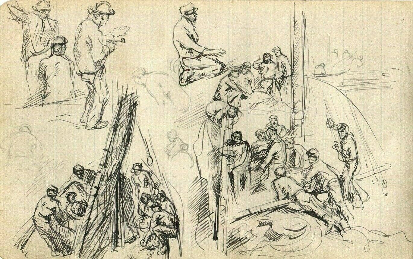 Drawing Maritime Sailors Figures, Boat, Sketches