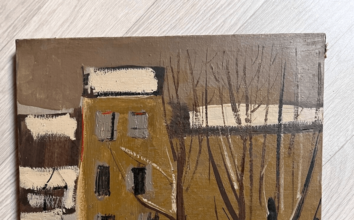 Antique Original Painting Cityview, Street, House, Tree, Landscape signed image 2