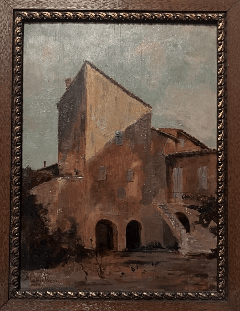 Antique Oil Painting Original Landscape, House, Architecture, Cityview signed image 3