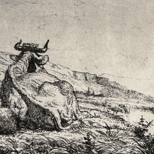 Etching Original Louis GUY (1824-1888) Landscape, Cows 1875 image 3
