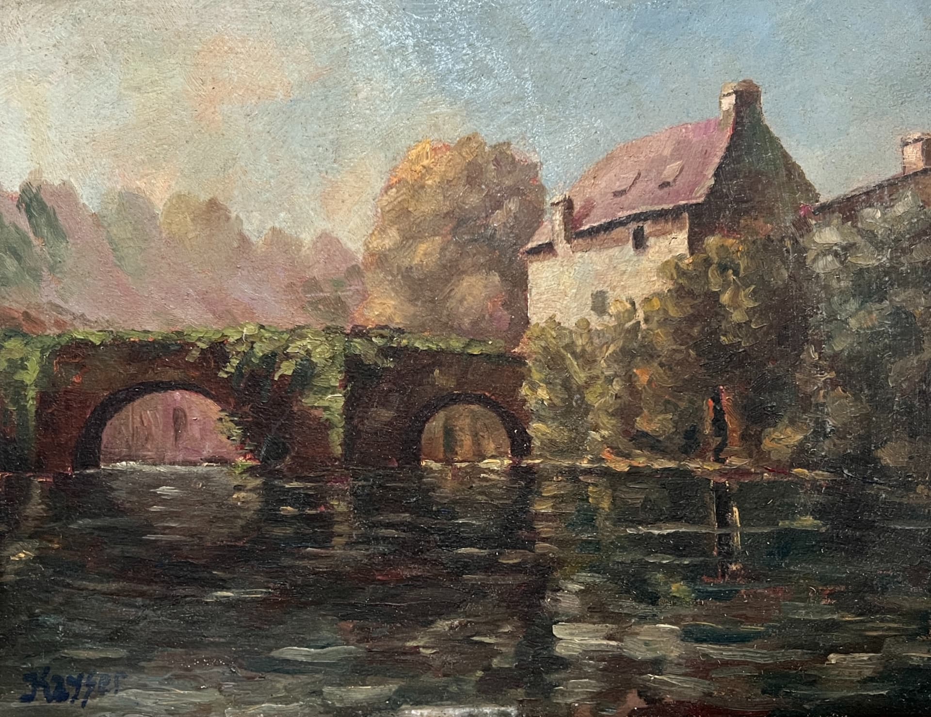 Painting Pont-en-Royan Landscape signed