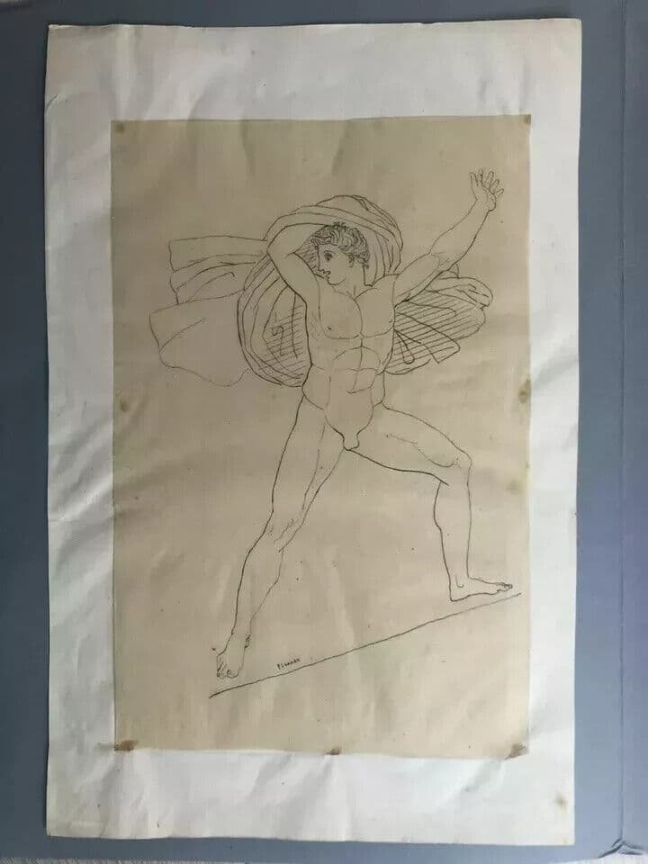 Vintage Pencil Drawing Man and Characters in the Antique after Flaxman image 2