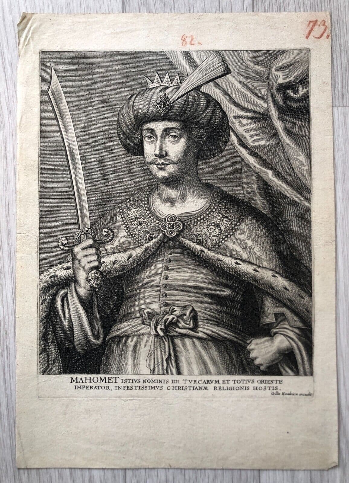 Gillis HENDRICX (1577-1640) Mohammed IV Sultan of Turkey Etching image 3