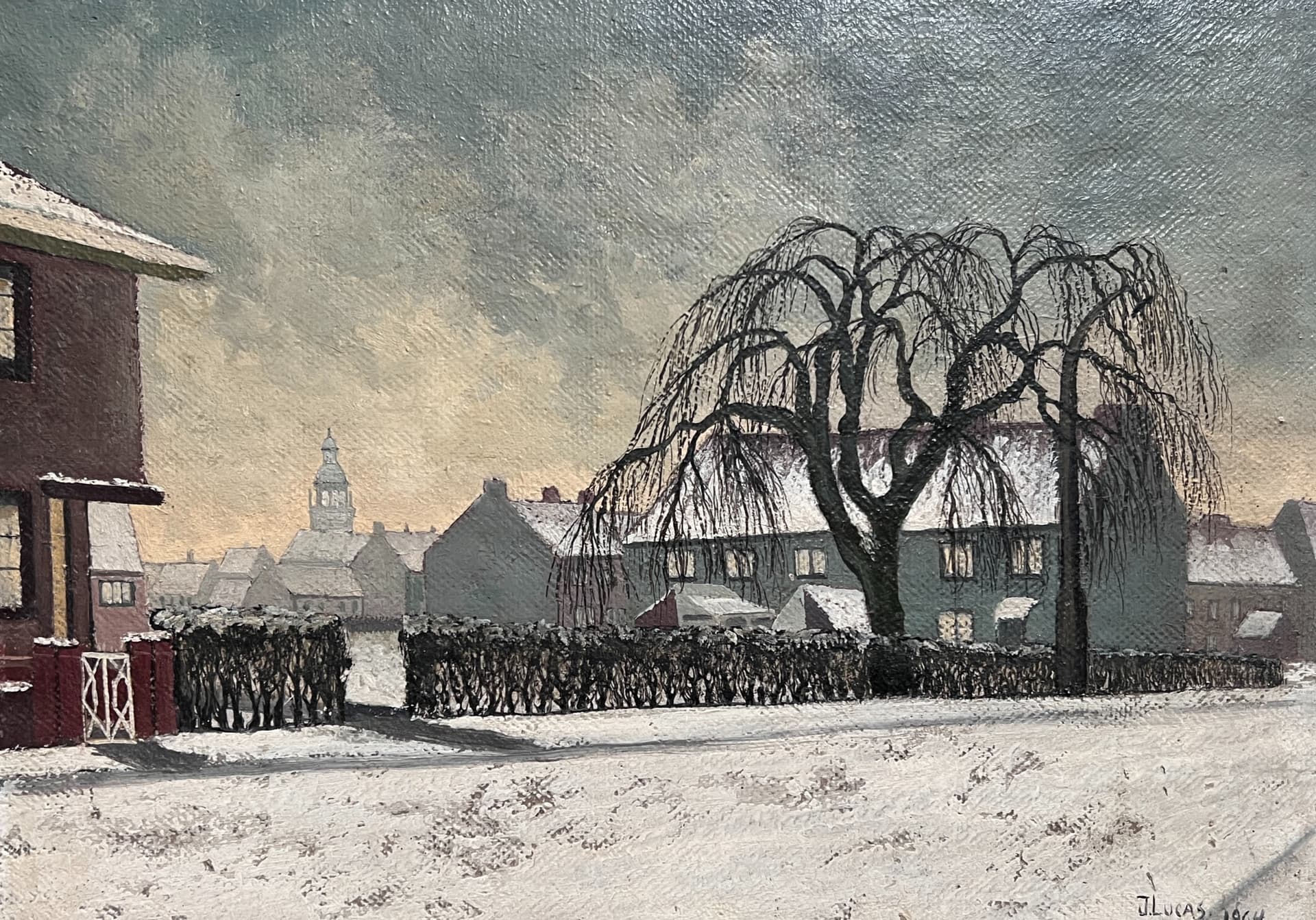 Painting Winter Cityview Landscape signed