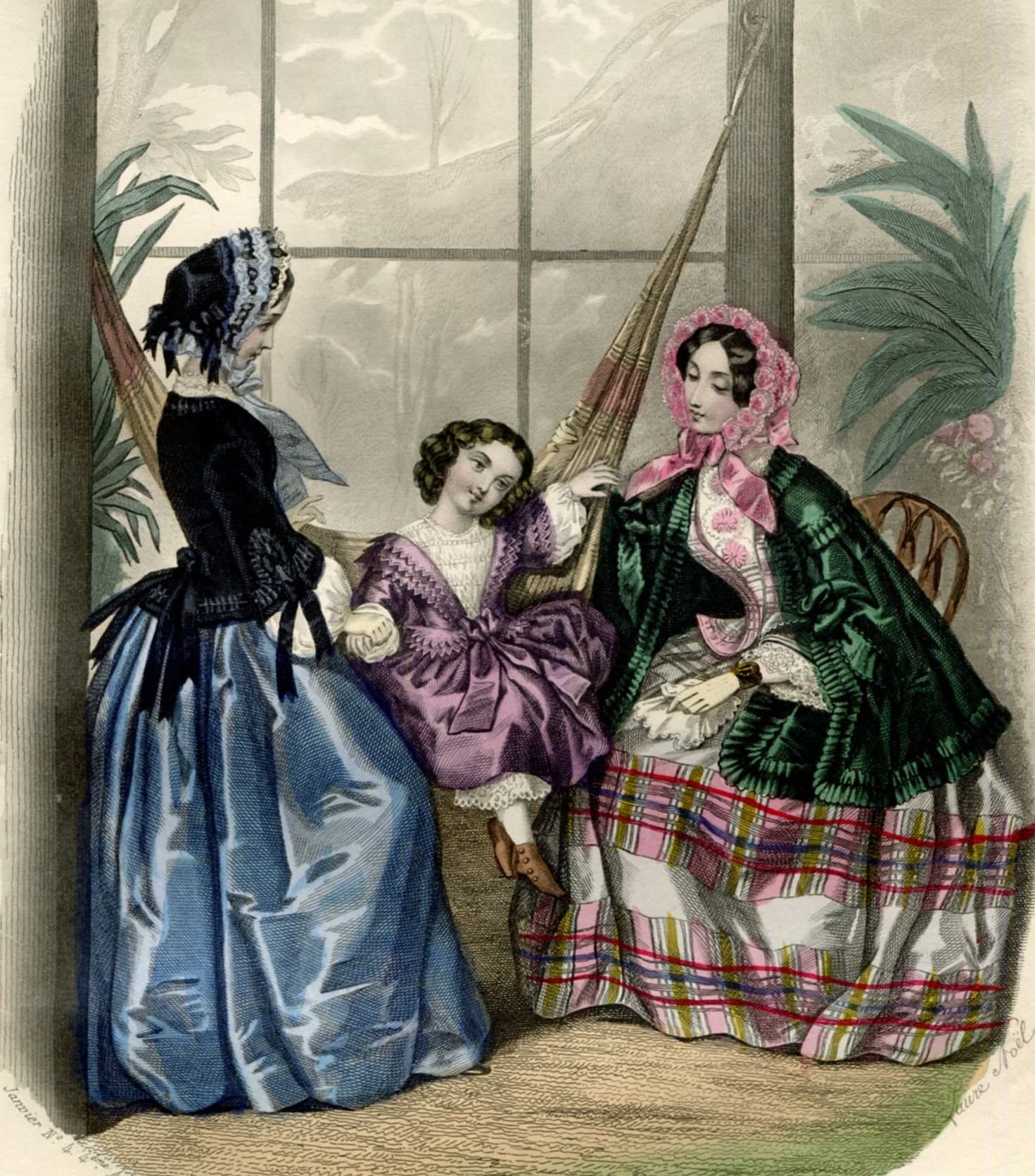 Modes Vraies - Family Scene from Musée des Familles Print 19th century