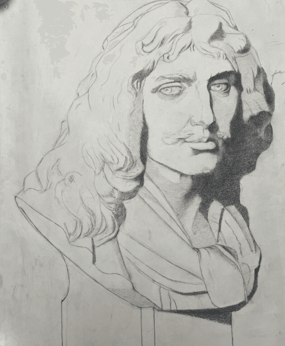 Antique Original Drawing Man, Portrait, Moustache, Sculpture image 1