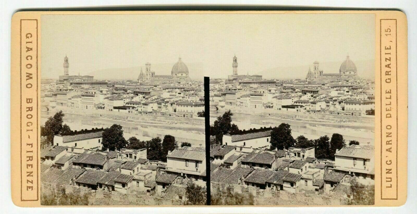 Vintage Stereoview Photograph Giacomo BROGI - Florence Panorama c. 1870