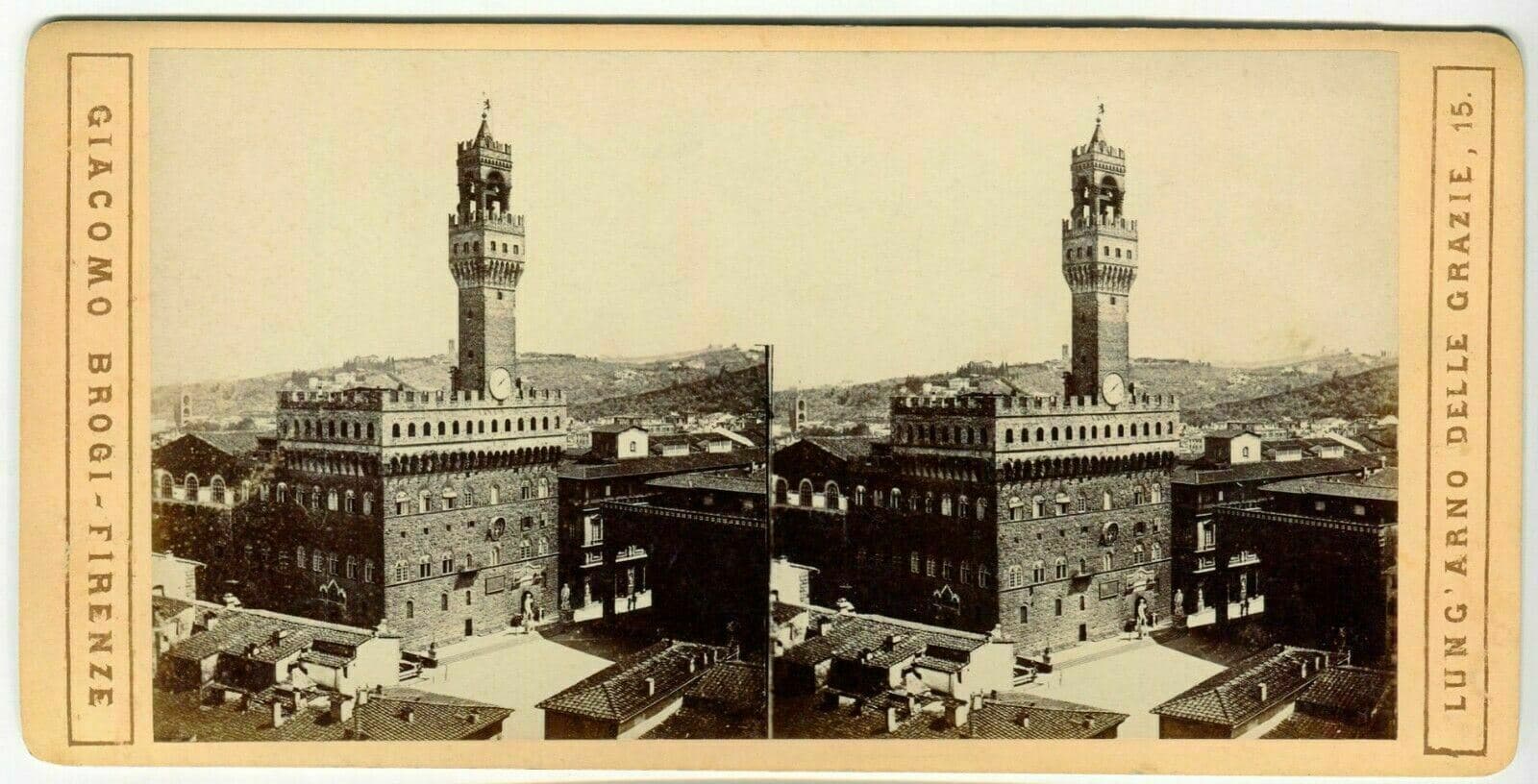 Vintage Italy Stereoview Giacomo BROGI Antique Art Florence Palazzo Italy c 1870