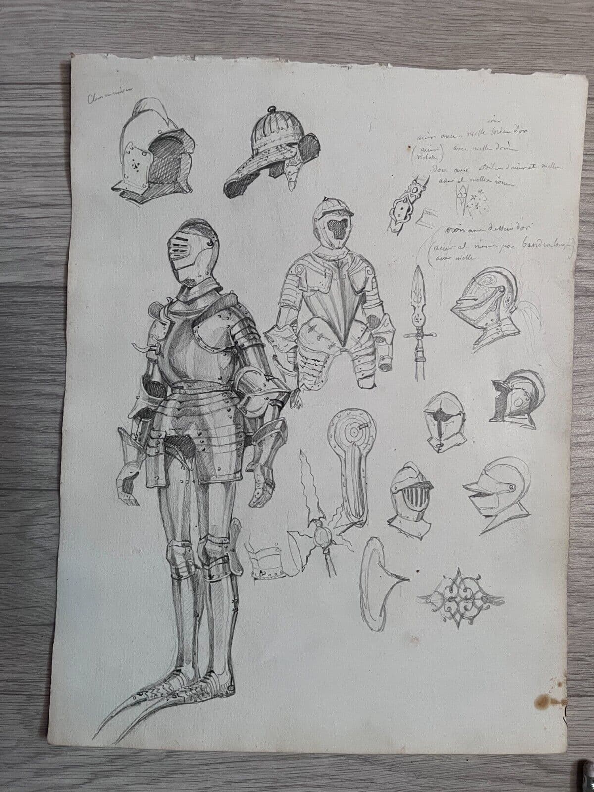 Antique Original Drawing 19th century Knight Portraits Sketches image 5