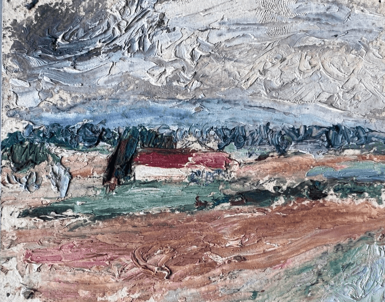 Vintage Original signed Drawing Louis CARADOT (1896-1980) Landscape, Field image 1