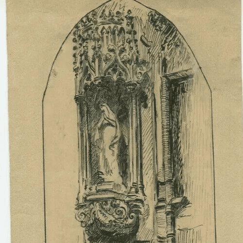 Antique Ink Original Drawing 19th century Religious Gothic Church Chasselay image 3