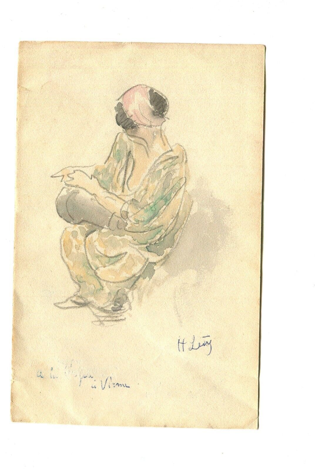 Antique Original Signed Drawing Woman Portrait Playing Dambé image 6