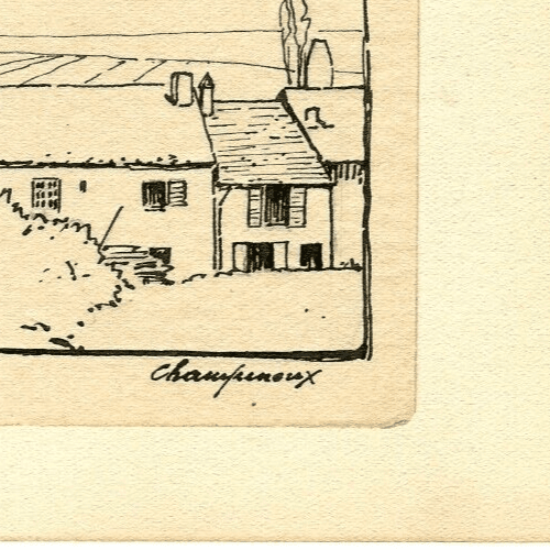 Vintage Ink Original Drawing signed Champenoux, Houses and Trees image 4