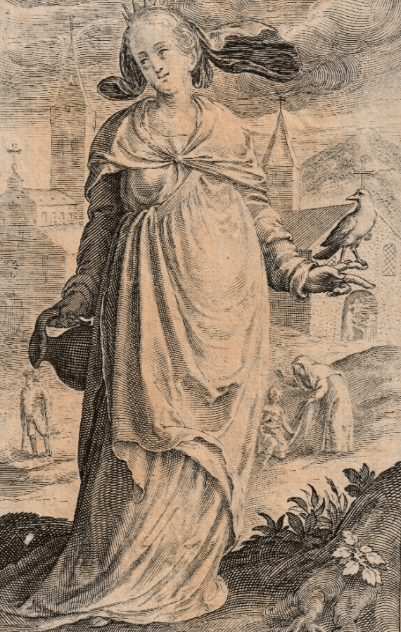 Antique Etching Elizabeth of Hungary, Nicolaes de Bruyn (1571-1656), Londerseel image 1