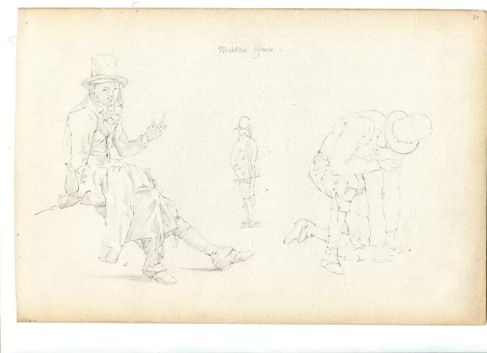 Antique Pencil Original Drawing 19th century Genoese Muleteers image 6