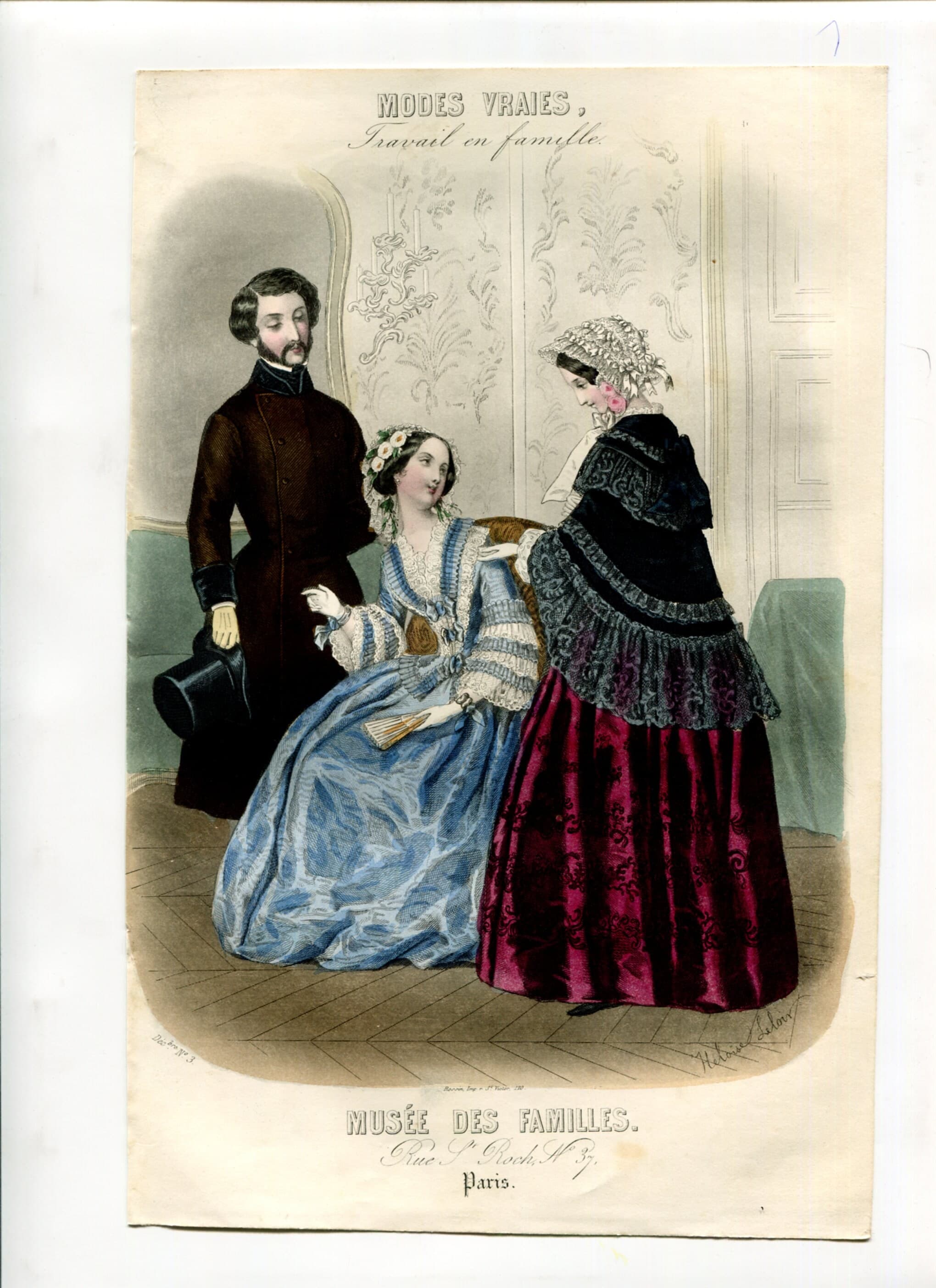 Antique Lithography 1860s Women & Children Fashion Print - Vintage Victorian Art image 2
