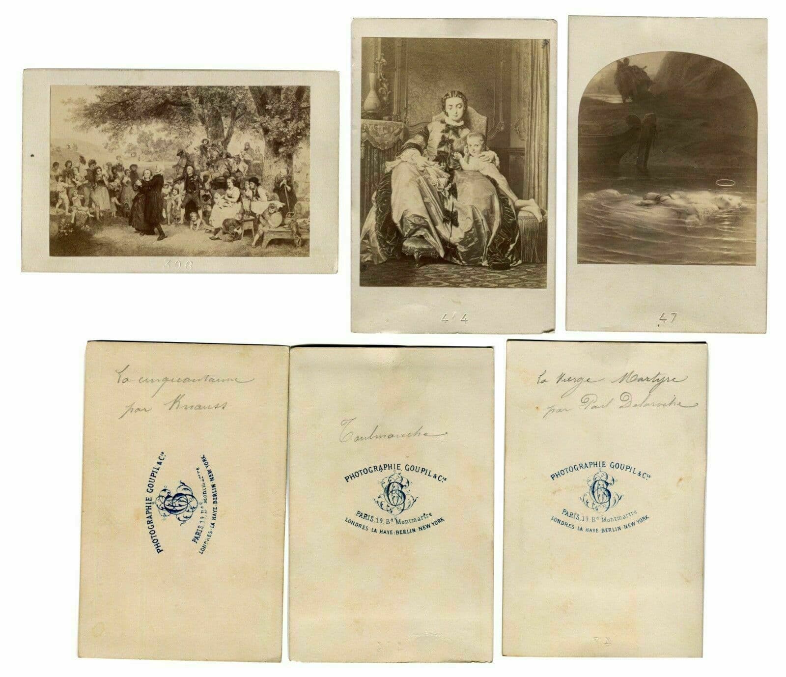 CDV Lot Photograph GOUPIL Reproductions of Paintings N ° 414, 306 and 47 c. 1870