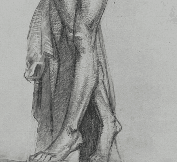 Antique Drawing Original Charcoal Portrait Nude Man Sculpture 19th century image 4