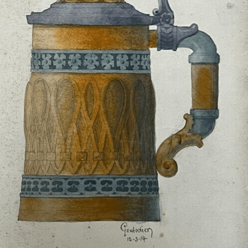 Antique Architecture Original Drawing Architecture, Water Can signed image 4