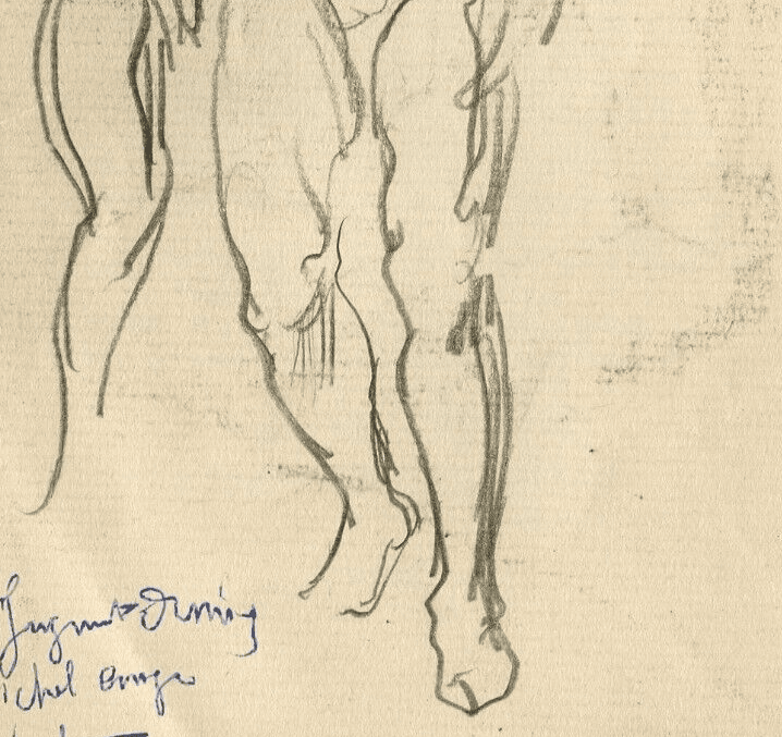 Antique Pencil Original Drawing after Michel Ange, Sketch, People image 4