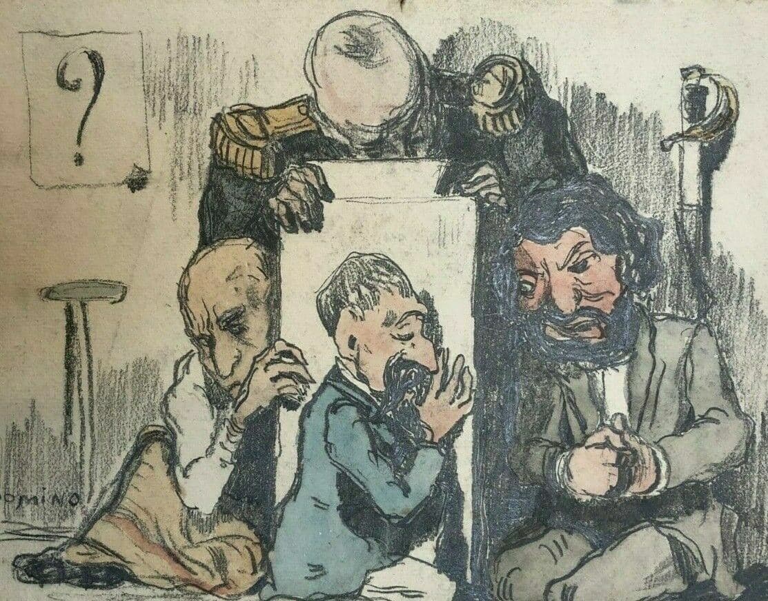 Vintage Drawing Original Pencil Caricature Men Portraits