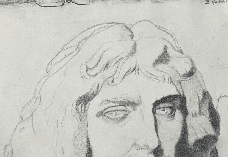 Antique Original Drawing Man, Portrait, Moustache, Sculpture image 4