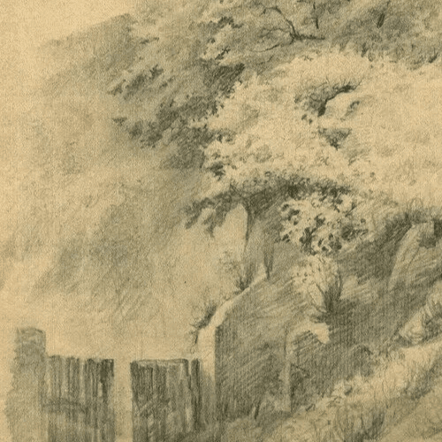 Vintage Pencil Original Drawing House, Trees, Landscape, People image 4