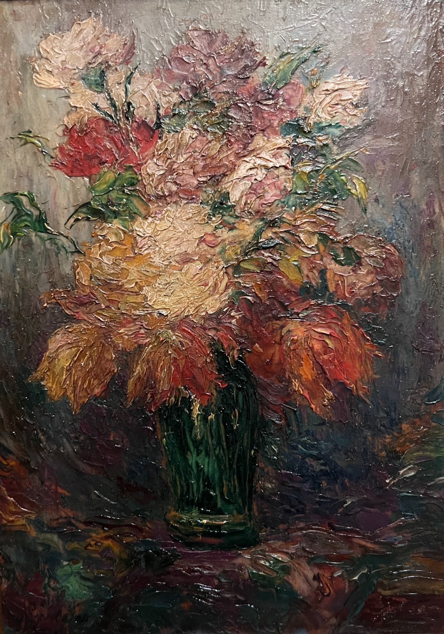 Painting Colored Flowers Bouquet Still Life