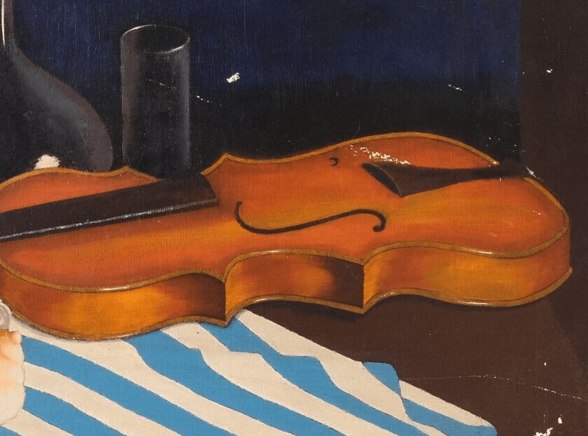 Antique Oil Old Original Painting Still life with Violin, Still Life image 1