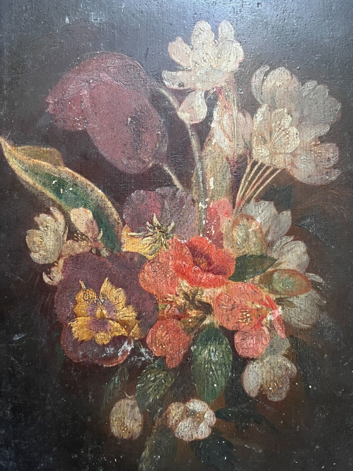 Antique Oil Old Original Painting Flowers Bouquet, Still Life Floral