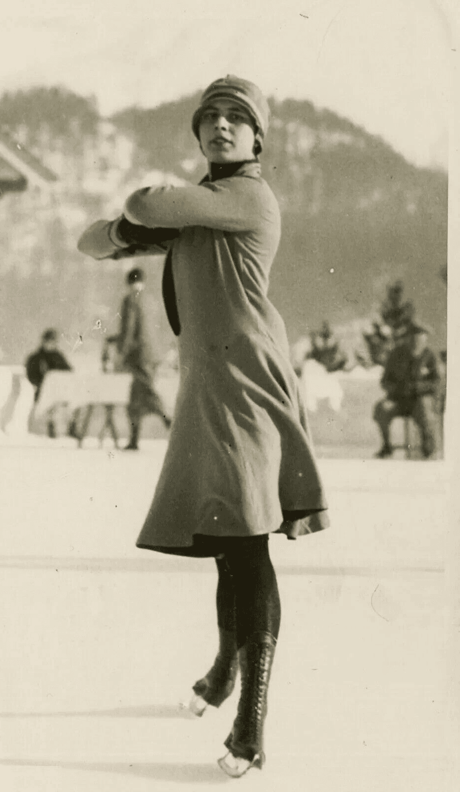 Vintage Photography Original Young Woman at the Ice Skating Rink 1920'
