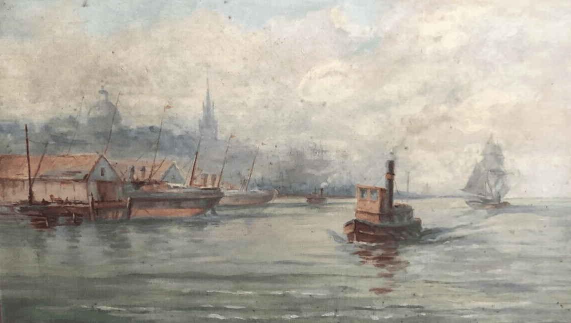 Antique Original Painting Seaview, Seascape, Tamise Saint-Paul London 19th