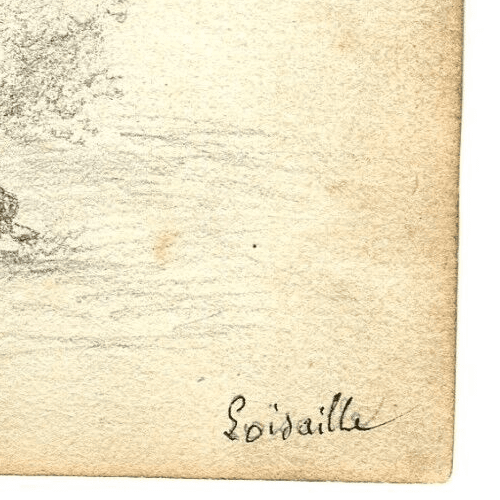 Antique Pencil Original Drawing 19th century Loisail, Parish Church Landscape image 5