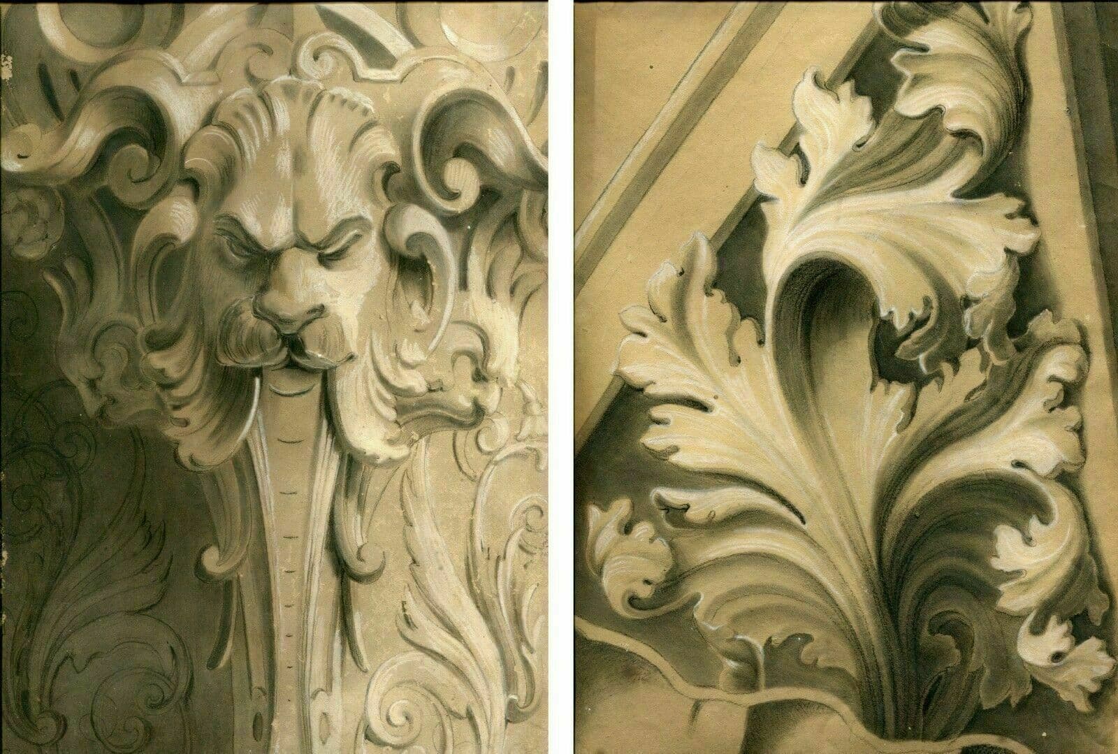 Drawing Fountain, Lion, Ornaments, Decoration