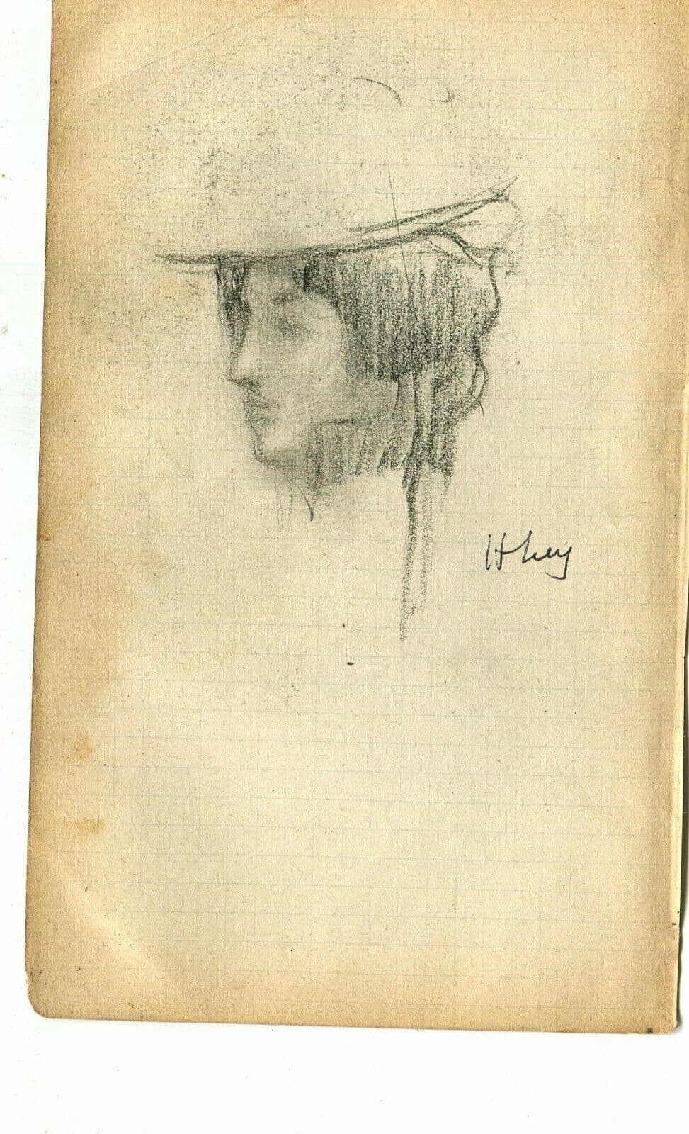 Drawing Signed Profile of an Elegant Woman with Hat image 2