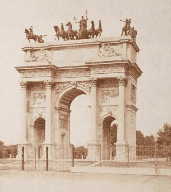 Vintage Stereoview Photograph G.BROGI - Milano Arco della Pace, Italy c .1880 image 2