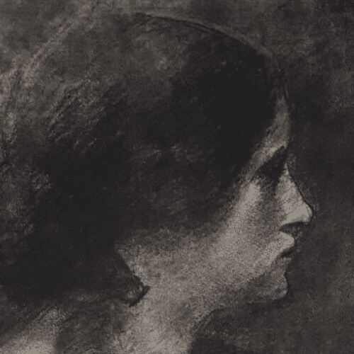 Antique Drawing Pencil Chalk Nude Woman Portrait Profil image 4