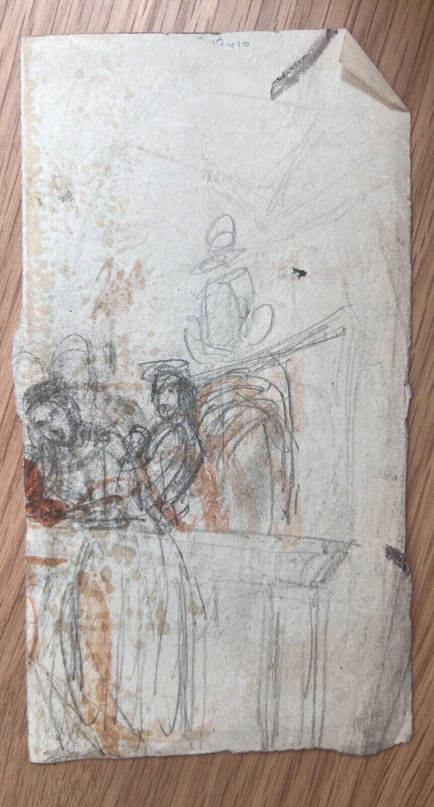 Antique Original Drawing People, Life Scene, Sketch 19th century image 5