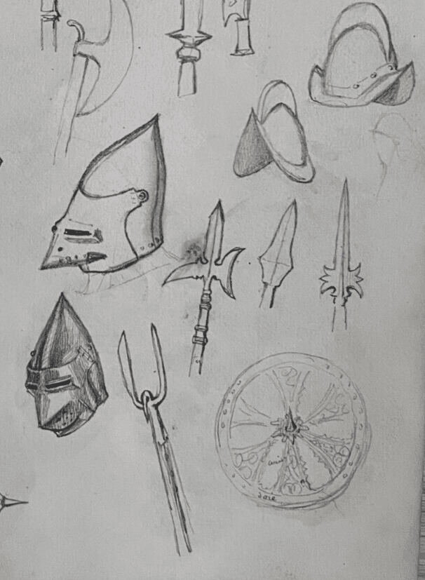 Antique Original Drawing 19th century Knight Portrait Armor Sketches image 3