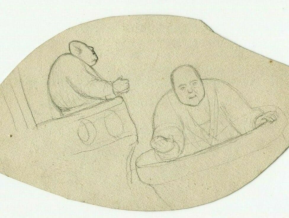 Antique Pencil Drawing Original 19th century Religion and Priest