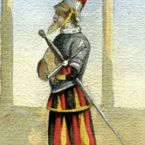 Antique Original Drawing Costume, Man, Italy, Religious, Vatican, Guard image 3